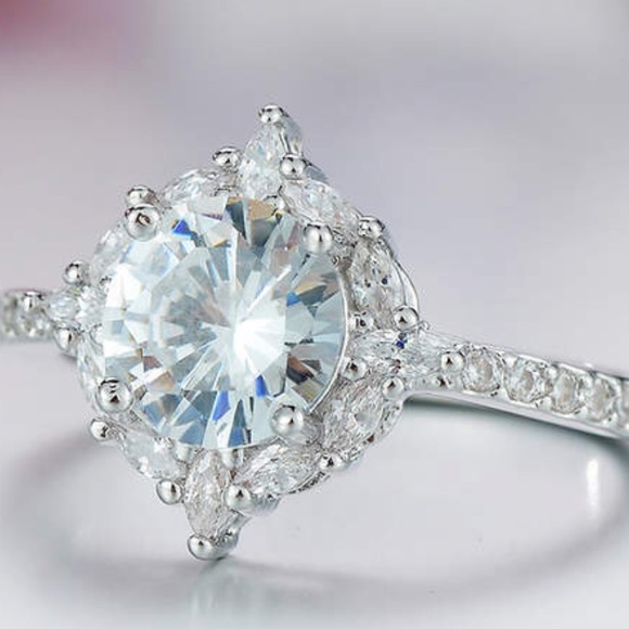 Luxury Flower 3ct AAA CZ Zircon Ring 925 - Picture 6 of 7